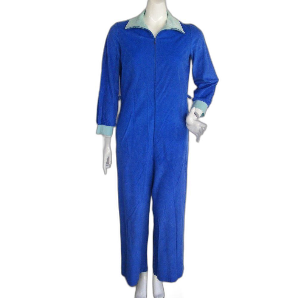 Vintage SEARS Loungwear/Jumpsuit, M, Wide leg, capri length, Blue, Zipper front